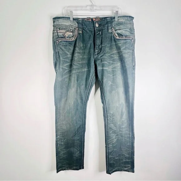 Rock Revival Men’s Sycamore Alt Straight Denim Distressed Biker JeansSize 40